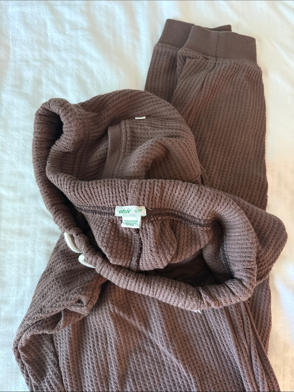 aerie Waffle Knit Drawstring Joggers - Brown - Picture 2 of 3